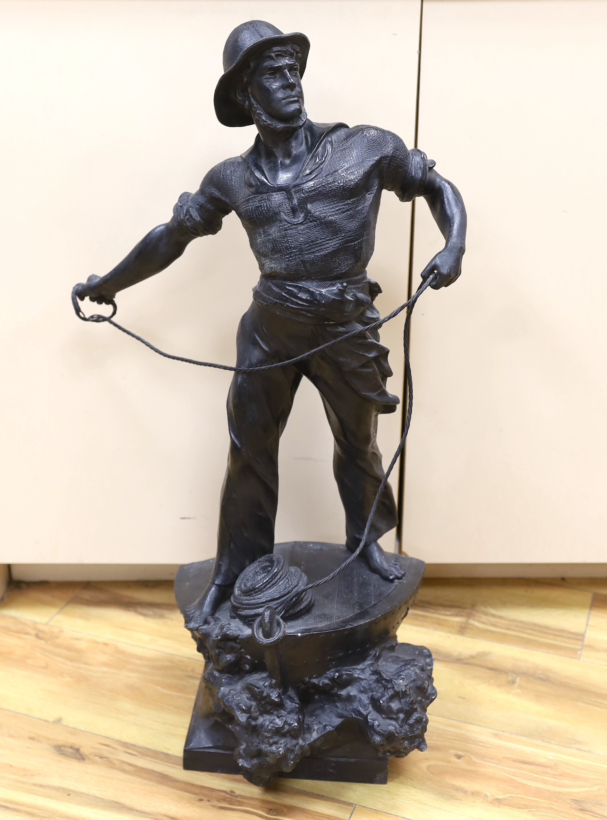 After Waagen, a bronzed spelter figure 'Secours', 71cm